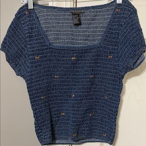 Deranged Women's Blue Textured Short Sleeve crop